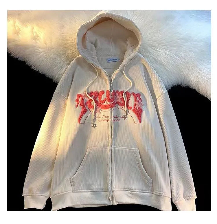 Retro Y2k Zip Up Hoodie Women Spring 2025