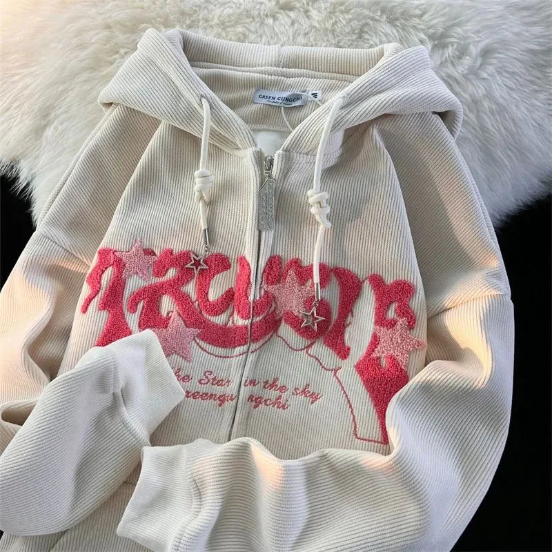 Retro Y2k Zip Up Hoodie Women Spring 2025