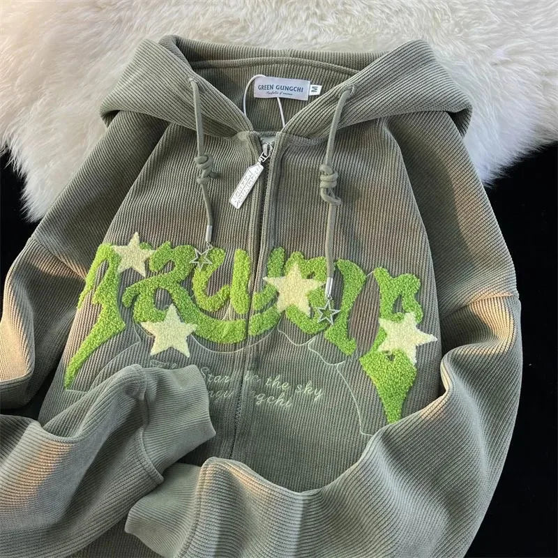 Retro Y2k Zip Up Hoodie Women Spring 2025