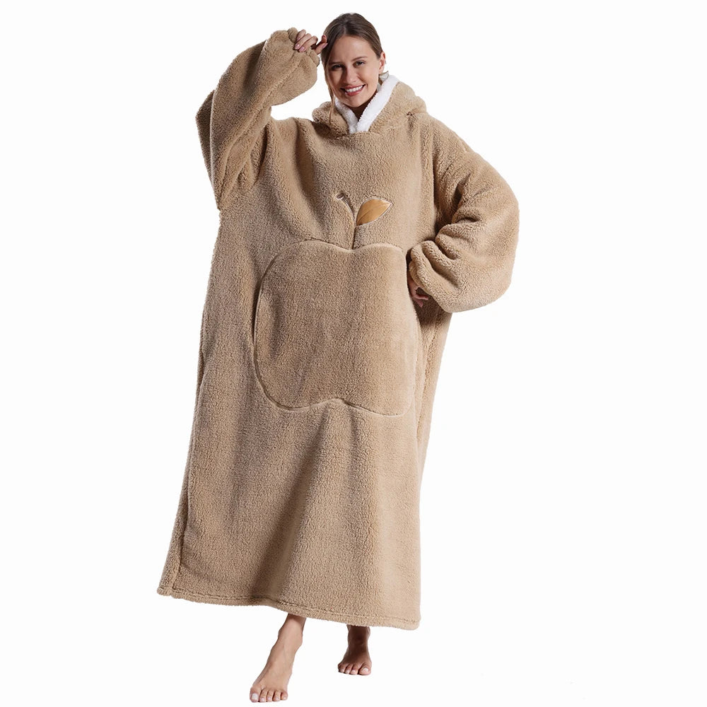 Oversized Wearable Hoodie Warm Flannel Sherpa Blanket Extra Long Hoodie for Winter Men Women Pullover TV Soft Plush Sweatshirt