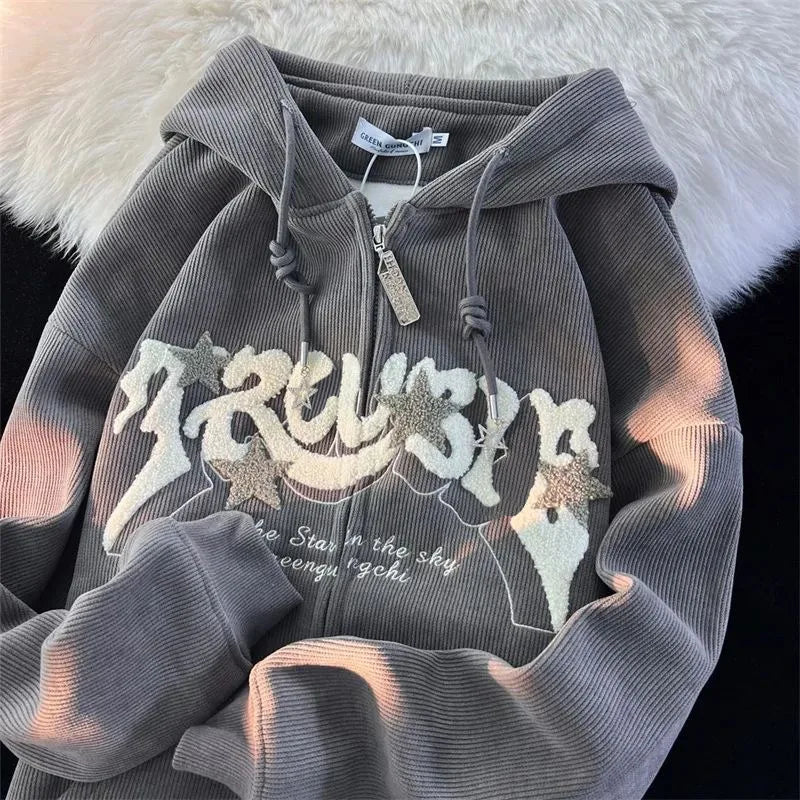 Retro Y2k Zip Up Hoodie Women Spring 2025