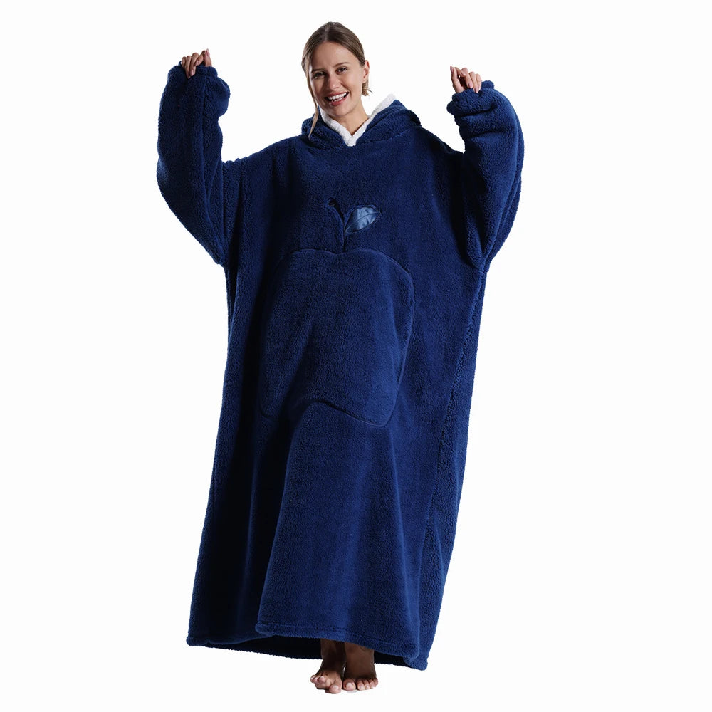 Oversized Wearable Hoodie Warm Flannel Sherpa Blanket Extra Long Hoodie for Winter Men Women Pullover TV Soft Plush Sweatshirt