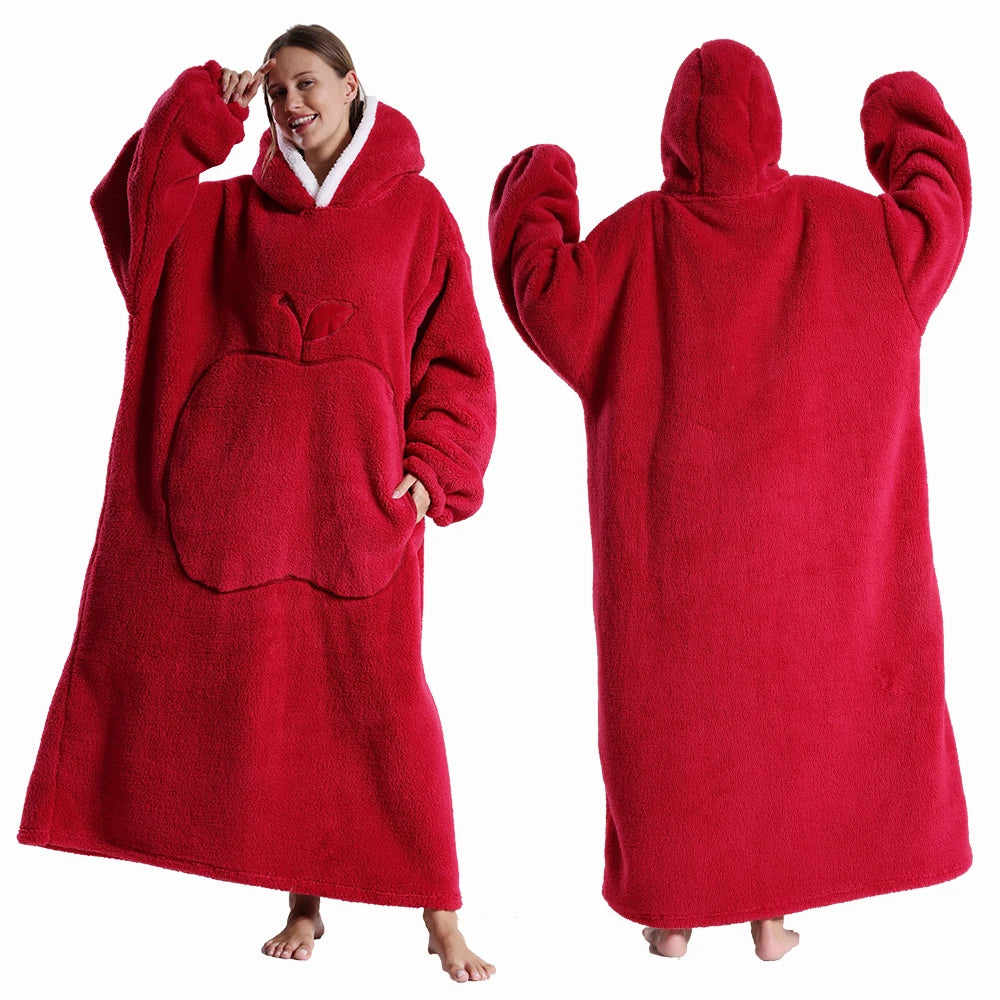 Oversized Wearable Hoodie Warm Flannel Sherpa Blanket Extra Long Hoodie for Winter Men Women Pullover TV Soft Plush Sweatshirt