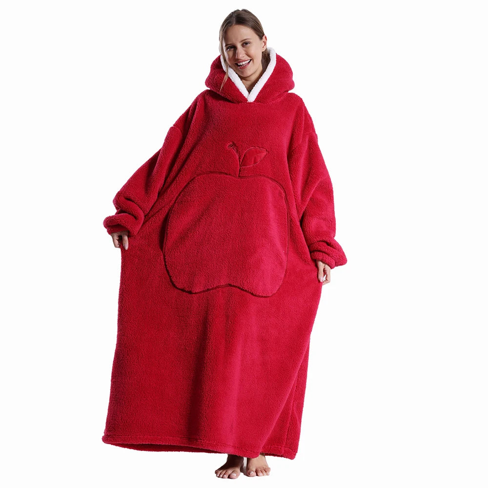 Oversized Wearable Hoodie Warm Flannel Sherpa Blanket Extra Long Hoodie for Winter Men Women Pullover TV Soft Plush  Sweatshirt