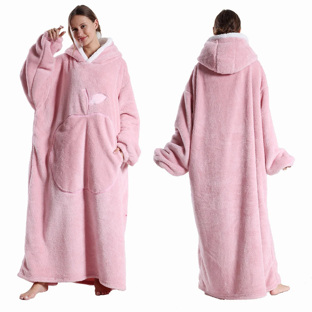 Oversized Wearable Hoodie Warm Flannel Sherpa Blanket Extra Long Hoodie for Winter Men Women Pullover TV Soft Plush  Sweatshirt