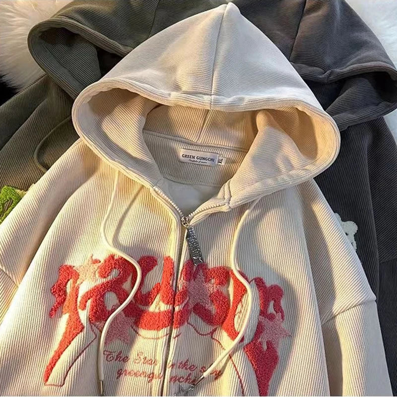 Retro Y2k Zip Up Hoodie Women Spring  2025