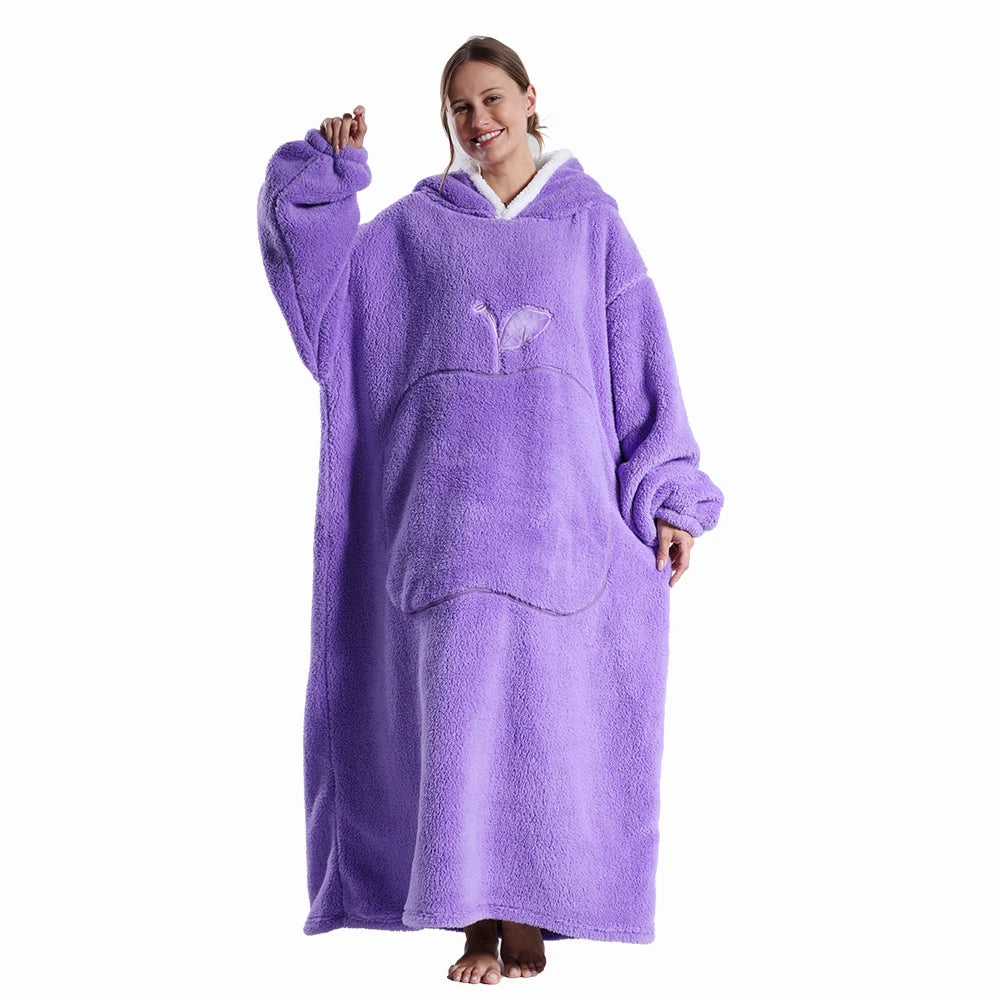 Oversized Wearable Hoodie Warm Flannel Sherpa Blanket Extra Long Hoodie for Winter Men Women Pullover TV Soft Plush  Sweatshirt