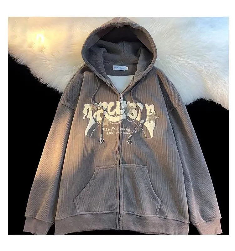 Retro Y2k Zip Up Hoodie Women Spring  2025