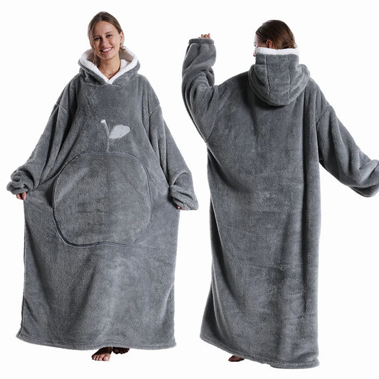 Oversized Wearable Hoodie Warm Flannel Sherpa Blanket Extra Long Hoodie for Winter Men Women Pullover TV Soft Plush  Sweatshirt