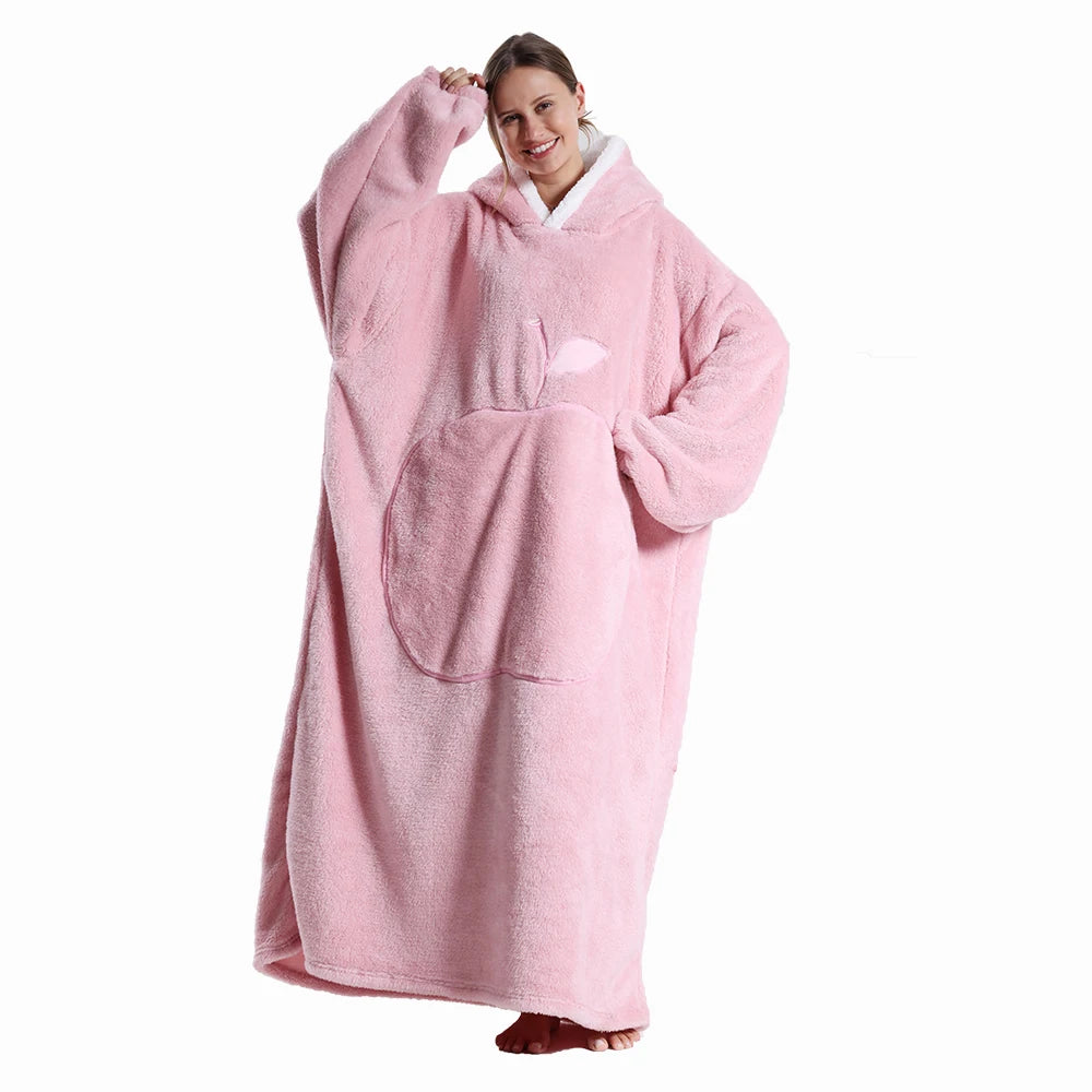 Oversized Wearable Hoodie Warm Flannel Sherpa Blanket Extra Long Hoodie for Winter Men Women Pullover TV Soft Plush  Sweatshirt
