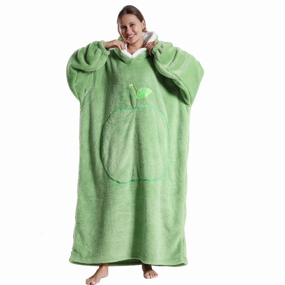 Oversized Wearable Hoodie Warm Flannel Sherpa Blanket Extra Long Hoodie for Winter Men Women Pullover TV Soft Plush  Sweatshirt