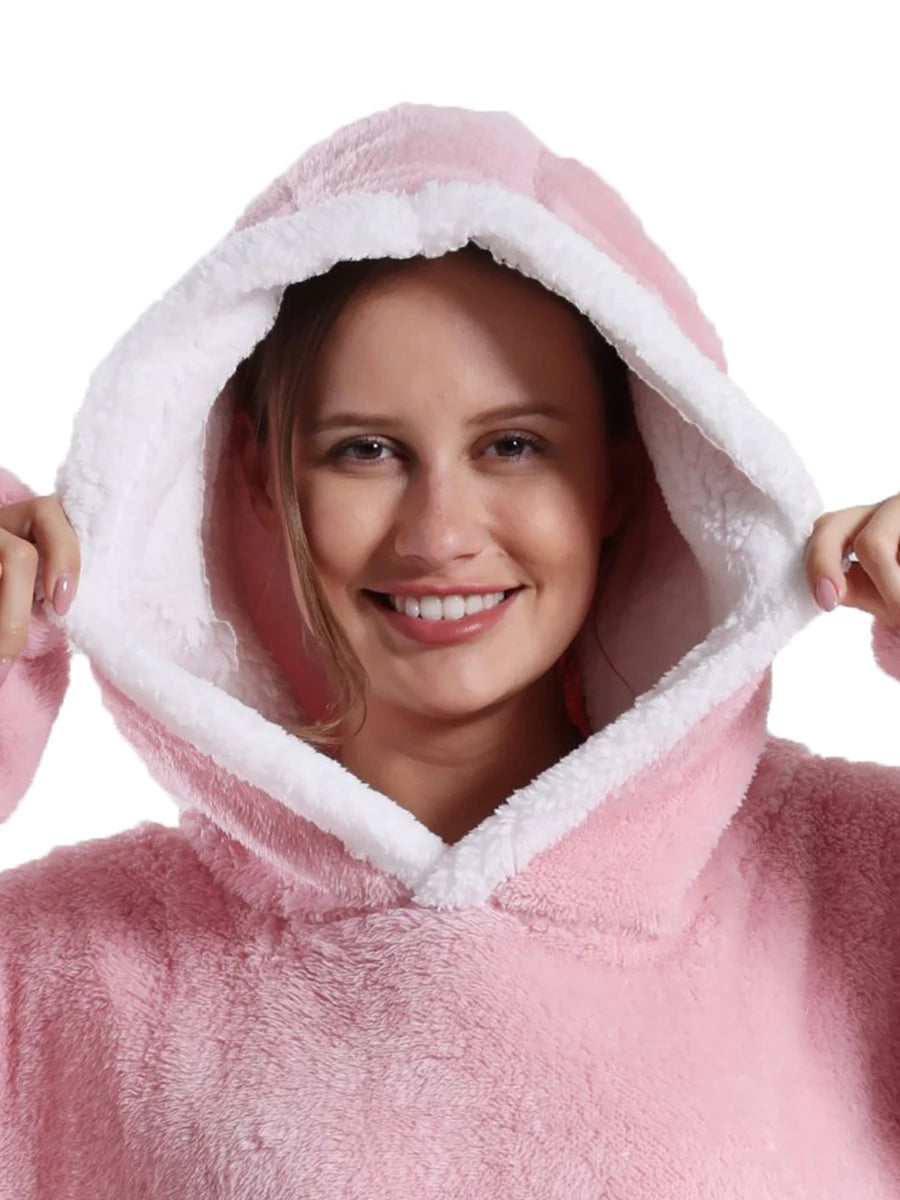 Oversized Wearable Hoodie Warm Flannel Sherpa Blanket Extra Long Hoodie for Winter Men Women Pullover TV Soft Plush  Sweatshirt