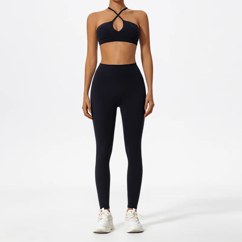 Ctenkevet Two-Piece Women's Sports Set Chest Crossover Yoga Clothes Female Gym Bandeau Sports Bra Suits Sport Outfit For Woman