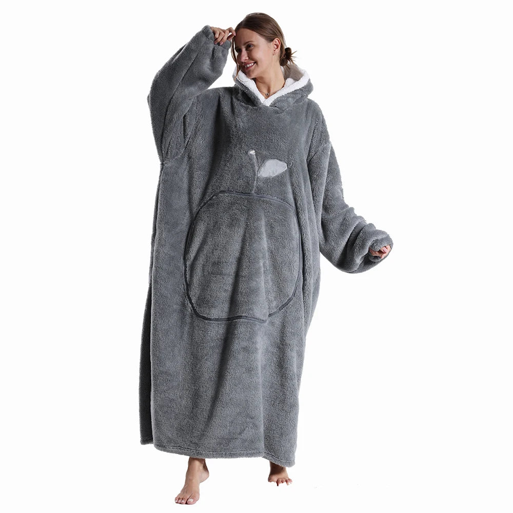 Oversized Wearable Hoodie Warm Flannel Sherpa Blanket Extra Long Hoodie for Winter Men Women Pullover TV Soft Plush  Sweatshirt