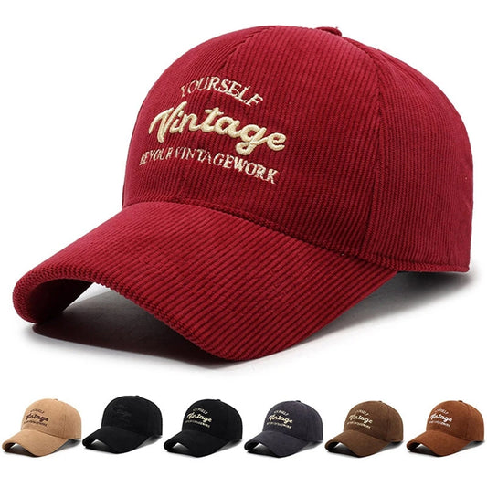 Fashion Autumn Winter Corduroy Baseball Cap For Men Women Vintage Letter Embroidery Keep Warm Snapback Hat Hip Hop Gorras